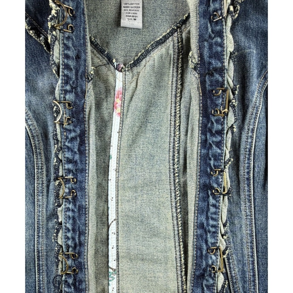 Rave Y2K Victorian Denim Jacket High Neck Hook & Eye Fitted Womens M - Picture 3 of 9